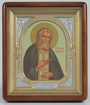 Икона в киоте 18х24 фигурный, темпера, риза-рамка №1 Серафим Саровский