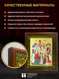 Икона Введение во храм Пресвятой Богородицы с золочением, деревянная рамка с басмой и стеклом 18х21х Икона Введение во храм Пресвятой Богородицы с золочением, деревянная рамка с басмой и стеклом 18х21х