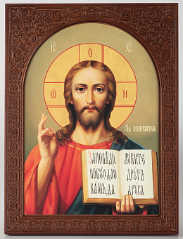 Икона на дереве 25х35 изображение арочное, ковчег с резным обрамлением, упаковка