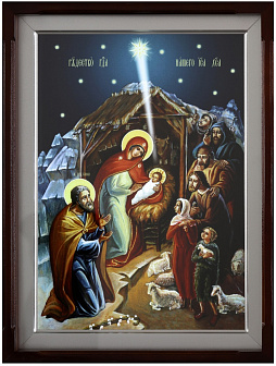 Икона на стекле №2 32х45, в киоте с подсветкой Рождество Христово