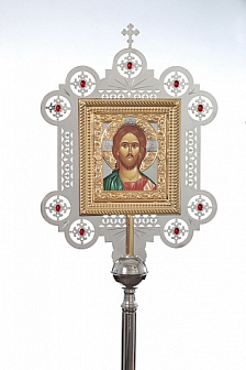 Крест-икона № 2-4 запрестольная двухст.с гальванопл.накл. камни никель ч/золочение