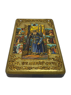 Настольная икона ''Преподобный Серафим Саровский чудотворец'' на мореном дубе