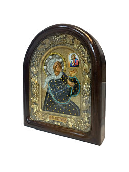 Именная икона Матрона Московская в молитве к Богородице 103 из бисера Именная икона Матрона Московская в молитве к Богородице 103 из бисера