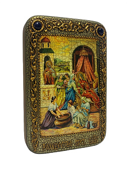 Настольная икона ''Рождество Пресвятой Богородицы'' на мореном дубе