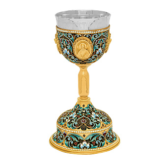 Потир 1.0л 4-литьевых лика, филигрань, эмаль №3 / золочение / серебряный стакан (УИН) Потир 1.0л 4-литьевых лика, филигрань, эмаль №3 / золочение / серебряный стакан (УИН)