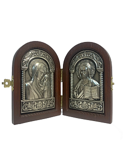 Икона складень Спас Казанская гальваника стразы Swarovski 11х7,5 см