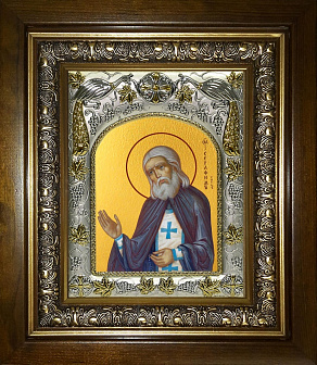 Икона Серафим Саровский преподобный чудотворец, в деревяном киоте