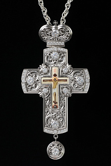 Крест наперсный № 107/Фианиты /серебрение/