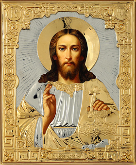 Икона живописная Спасителя 18х24, масло, риза №163, золочение