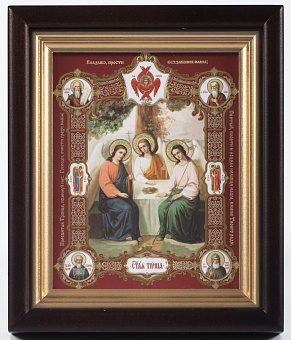 Икона в киоте 13х18 сложный, конгрев, плёнка Троица 3 (с клеймами) Икона в киоте 13х18 сложный, конгрев, плёнка Троица 3 (с клеймами)