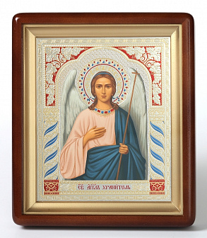 Икона в киоте 18х24 фигурный, темпера №6 Ангел-Хранитель 1 (белый фон)