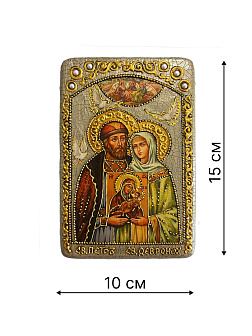 Настольная икона ''Петр и Февронья'' на мореном дубе