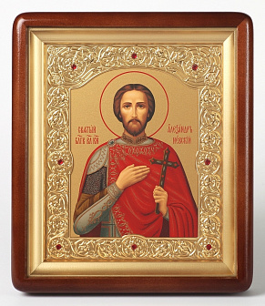 Икона в киоте 18х24 фигурный, темпера, рамка фигурная, золочёная Александр Невский 1