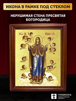 Икона Божией Матери Нерушимая стена с золочением, деревянная рамка со стеклом 15х18х2 см 191