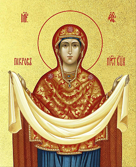 Икона Покров Пресвятой Богородицы с золочением, деревянная рамка со стеклом 15х18х2 см 119