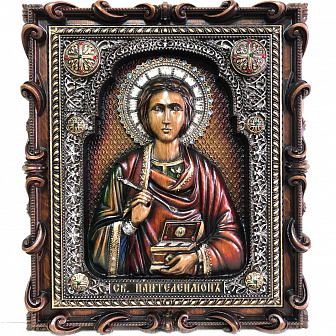 Икона Святой Пантелеймон-Целитель, резная из дерева