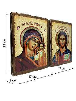 Венчальные иконы Спаситель и Казанская на дереве под старину 17х23 см