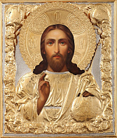 Икона живописная в ризе 24х30 масло, объемная риза № 76, золочение Спаситель