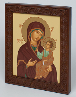 Икона на дереве 18х22 прокат, ковчег с резным обрамлением, упаковка