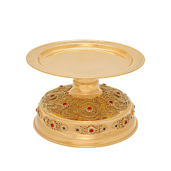 Дискос с поддискосником / ф320мм-к потиру 3, 0л / филигрань, ручная гравировка / золочение