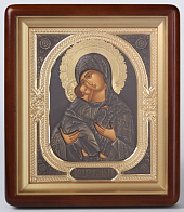 Икона в киоте 18х24 фигурный, темпера, риза комбинированая (зол.патин) Владимирская БМ