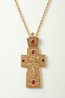 Крест наперсный филигрань №0003 литьевое распятие /золочение/ Крест наперсный филигрань №0003 литьевое распятие /золочение/