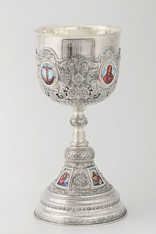 Потир 3.0л 8-финифтей, чеканка / поддон 2, 0л потира / серебро (УИН)
