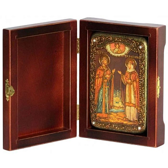 Икона ''Петр и Феврония'' из дуба ручной работы