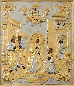 Икона живописная преподобного Сергия Радонежского 30х40, масло, риза №295, золочение