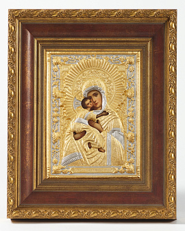Икона живописная в киоте 18х24 масло, риза №234, матовое золочение, киот №22 Владимирская БМ Икона живописная в киоте 18х24 масло, риза №234, матовое золочение, киот №22 Владимирская БМ