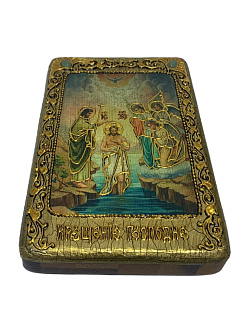 Настольная икона ''Крещение Господа Бога и Спаса нашего Иисуса Христа'' на мореном дубе