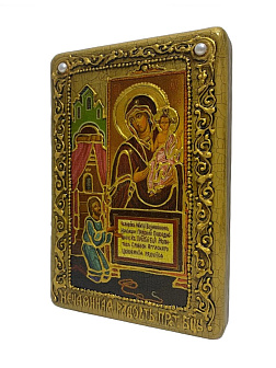 Настольная икона Пресвятой Богородицы ''Нечаянная Радость'' на мореном дубе