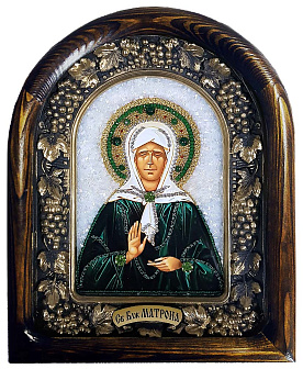 Икона Святая Блаженная Матрона в ткани, бисер
