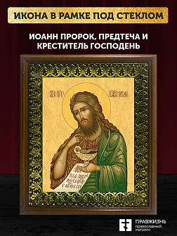 Икона Иоанн пророк Предтеча и Креститель Господень, деревянная рамка с басмой и стеклом 18х21х2,5 см