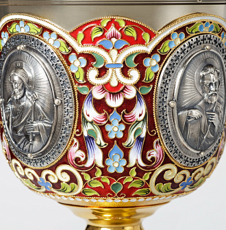 Потир 1.0л 8-литьевых ликов, филигрань, эмаль, роспись, золочение, мельхиоровый стакан