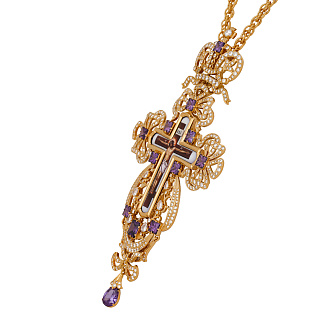 Крест наперсный №209 / Фианиты деколь / золочение