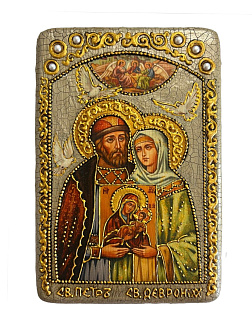 Настольная икона ''Петр и Февронья'' на мореном дубе