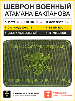 Шеврон Атамана Бакланова пришивной оксфорд хаки 6х9 см 1 шт Шеврон Атамана Бакланова пришивной оксфорд хаки 6х9 см 1 шт