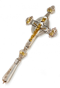 Крест напрестольный №1 двойной рант, литье, гравировка / золочение / серебро (УИН)