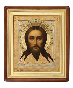 Икона живописная в киоте 60х80 масло, риза №61, эмаль, киот №1 Спас Нерукотворный