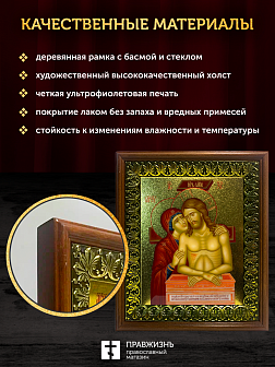 Икона Не рыдай Мене Мати с золочением, деревянная рамка с басмой и стеклом 18х21х2,5 см 1223