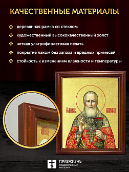 Икона Иоанн Кронштадский праведный с золочением, деревянная рамка со стеклом 15х18х2 см 080