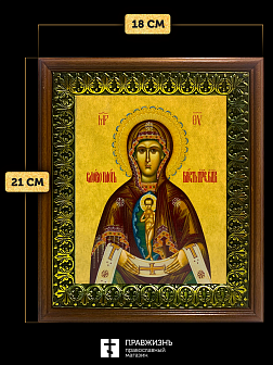 Икона Божьей Матери Албазинская, деревянная рамка с басмой и стеклом 18х21х2,5 см 1181