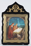 Киот фигурный с резным навершием под икону 24х30 Рождество Христово