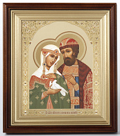 Икона в киоте 18х24 сложный, двойное тиснение Петр и Феврония 7