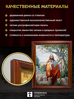 Икона Пастырь добрый Господь Иисус Христос, деревянная рамка со стеклом 15х18х2 см