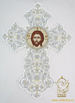 Крест Спас Вседержитель белый с серебром h 25 см, арт. 19440