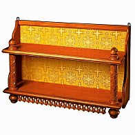 Полка для икон 2-х ярусная прямая с тканью резная Полка для икон 2-х ярусная прямая с тканью резная