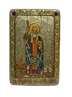 Настольная икона ''Святитель и чудотворец Ермоген, патриарх Московский и всея Руси'' на мореном дубе