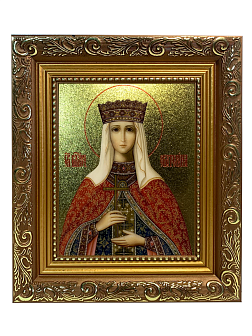 Икона Екатерина великомученица с золочением, широкая рамка 19,5х22,5х2 см